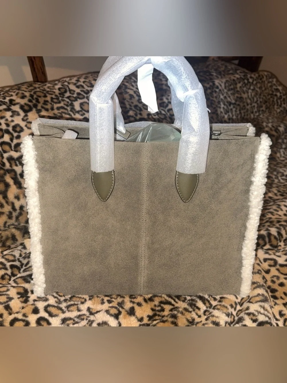 Michael Kors Olive Green Suede Tote with Sherpa Trim Brand New w/tags!
